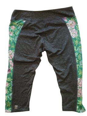 LuLaRoe JADE Capri Athleteic leggings Asphalt with Green and Flowers 2XL